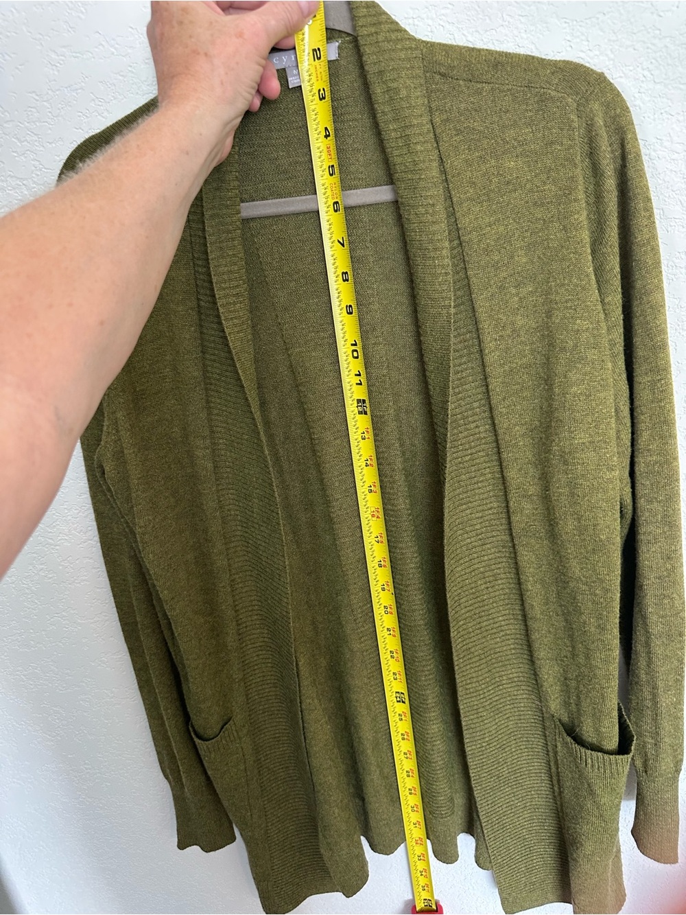 Cyrus Olive Green Open-Front Women's Cardigan Sweater - Picture 3 of 5